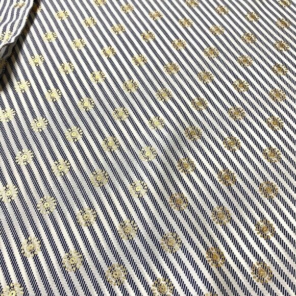 Michael Kors 1/2 Sleeve Blouse Side Tie Waist Blue/White Striped w/Gold Print M - Picture 7 of 8